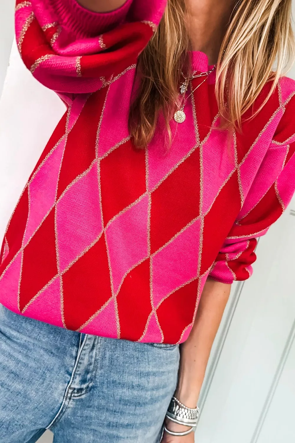Argyle Pattern Long Sleeve Sweater - Image 3