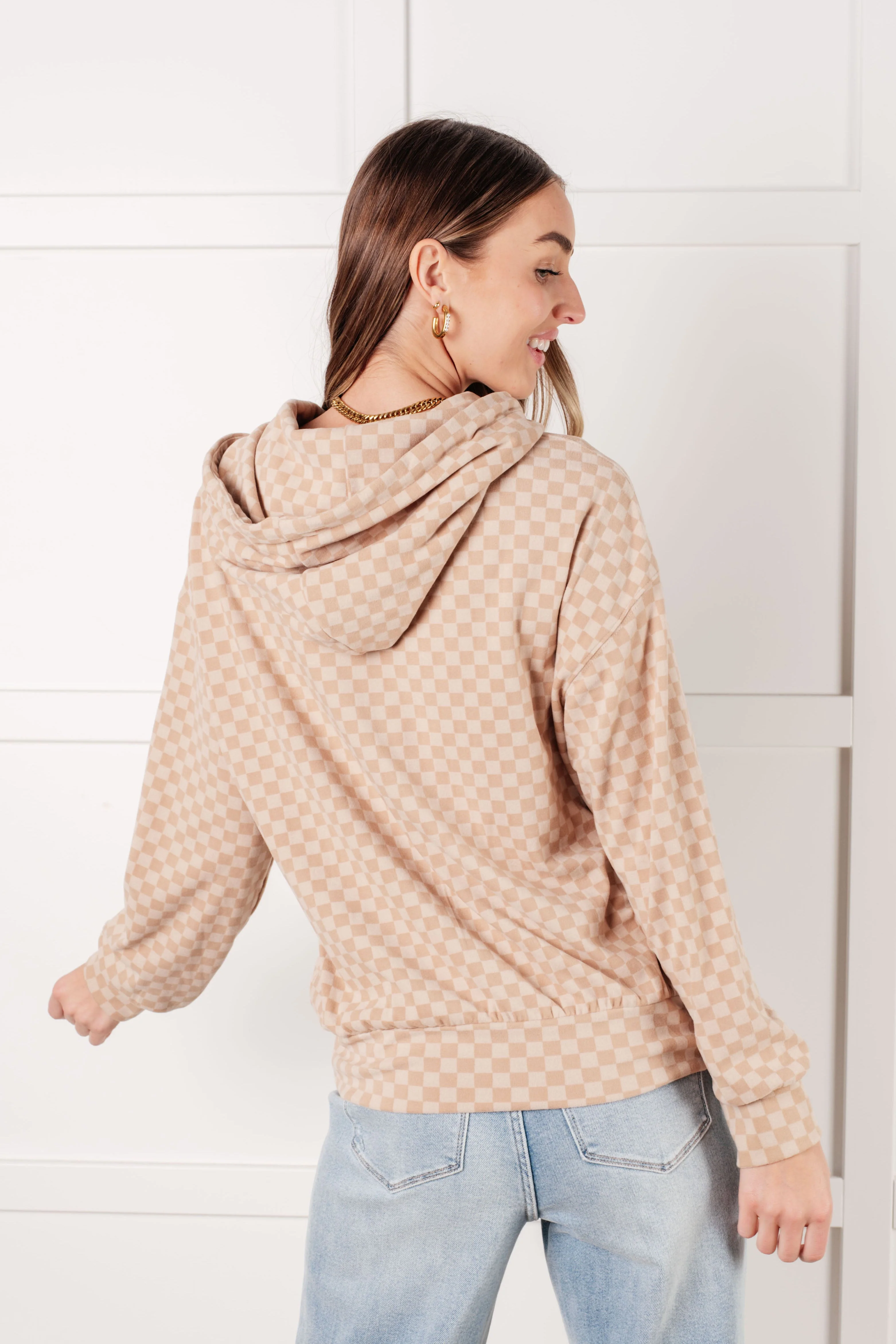 Ask Me Out Checkered Hoodie in Khaki - Image 8