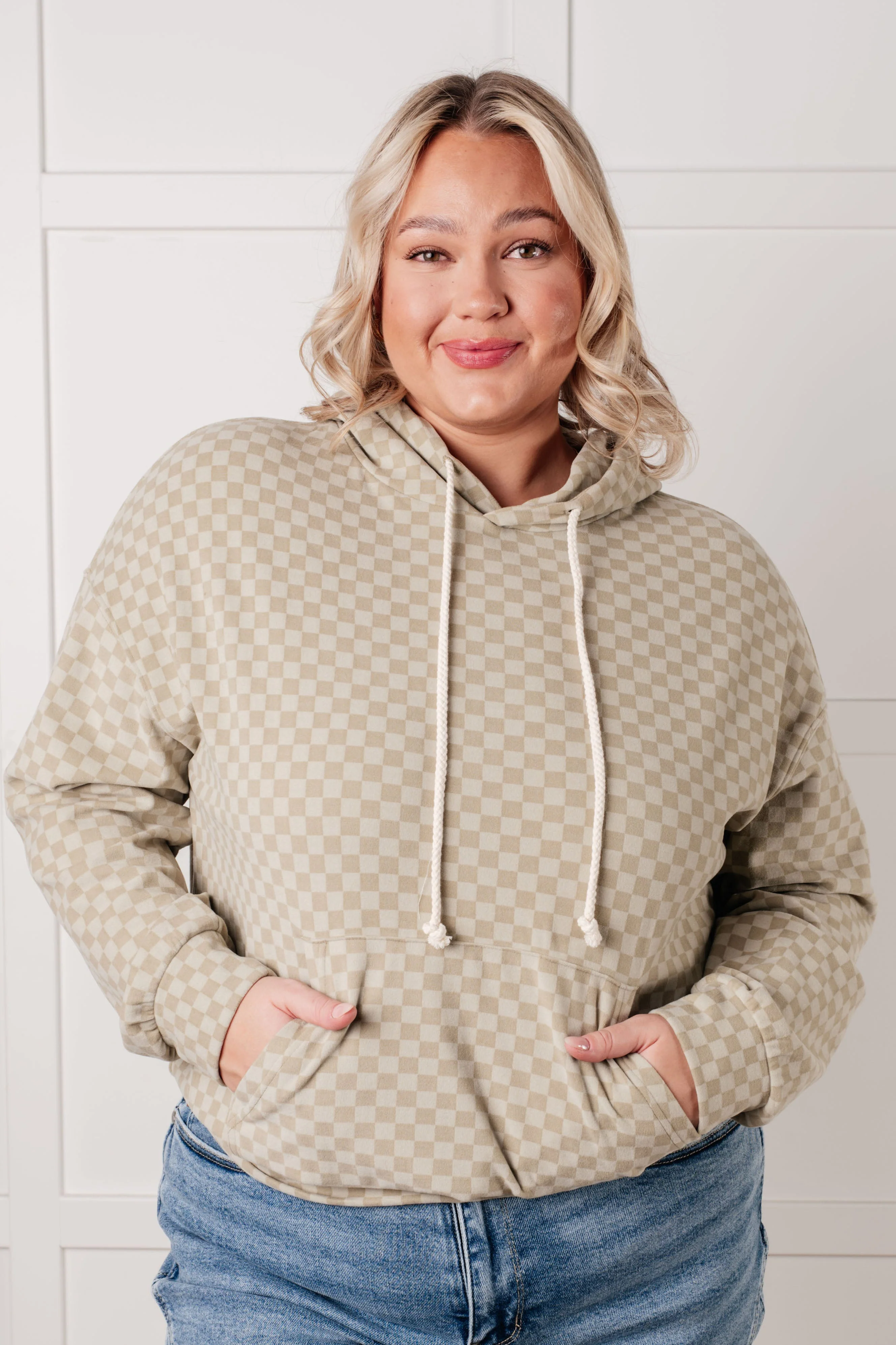 Ask Me Out Checkered Hoodie in Sage - Image 3