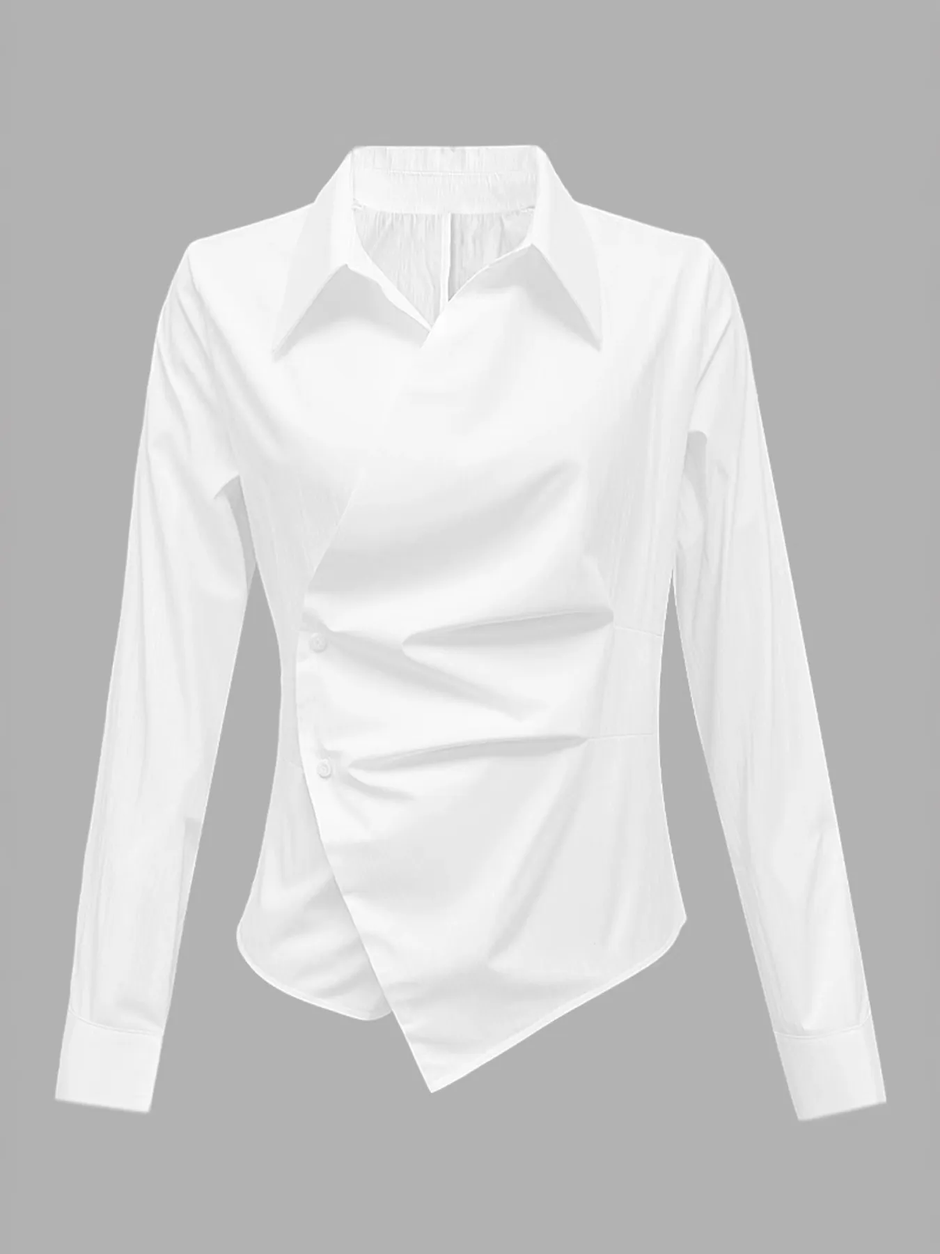 Asymmetric Collared Neck Long Sleeve Shirt - Image 2