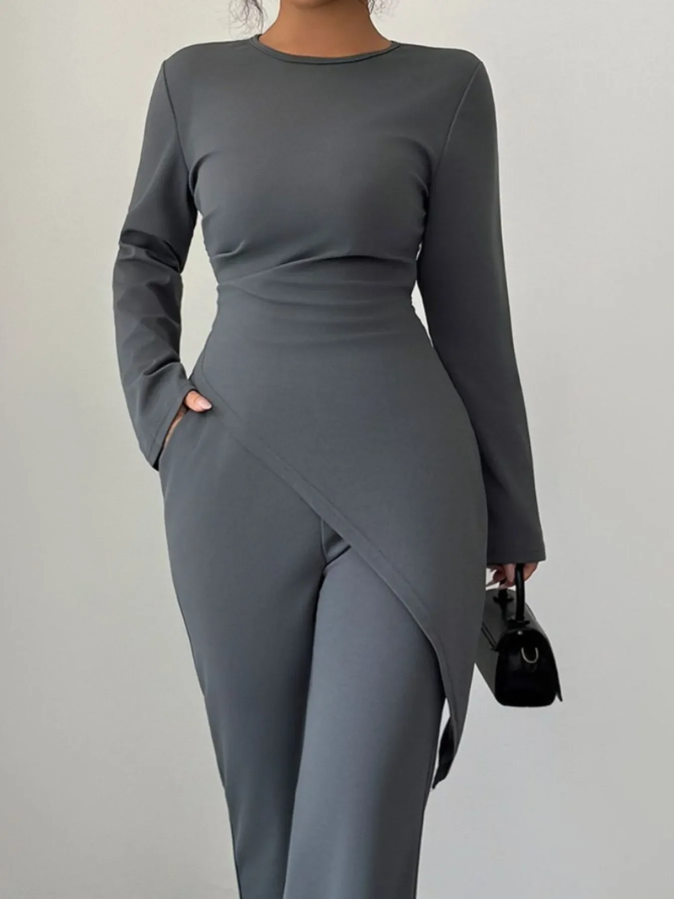 Asymmetric Long Sleeve Top and Pants Set - Image 7
