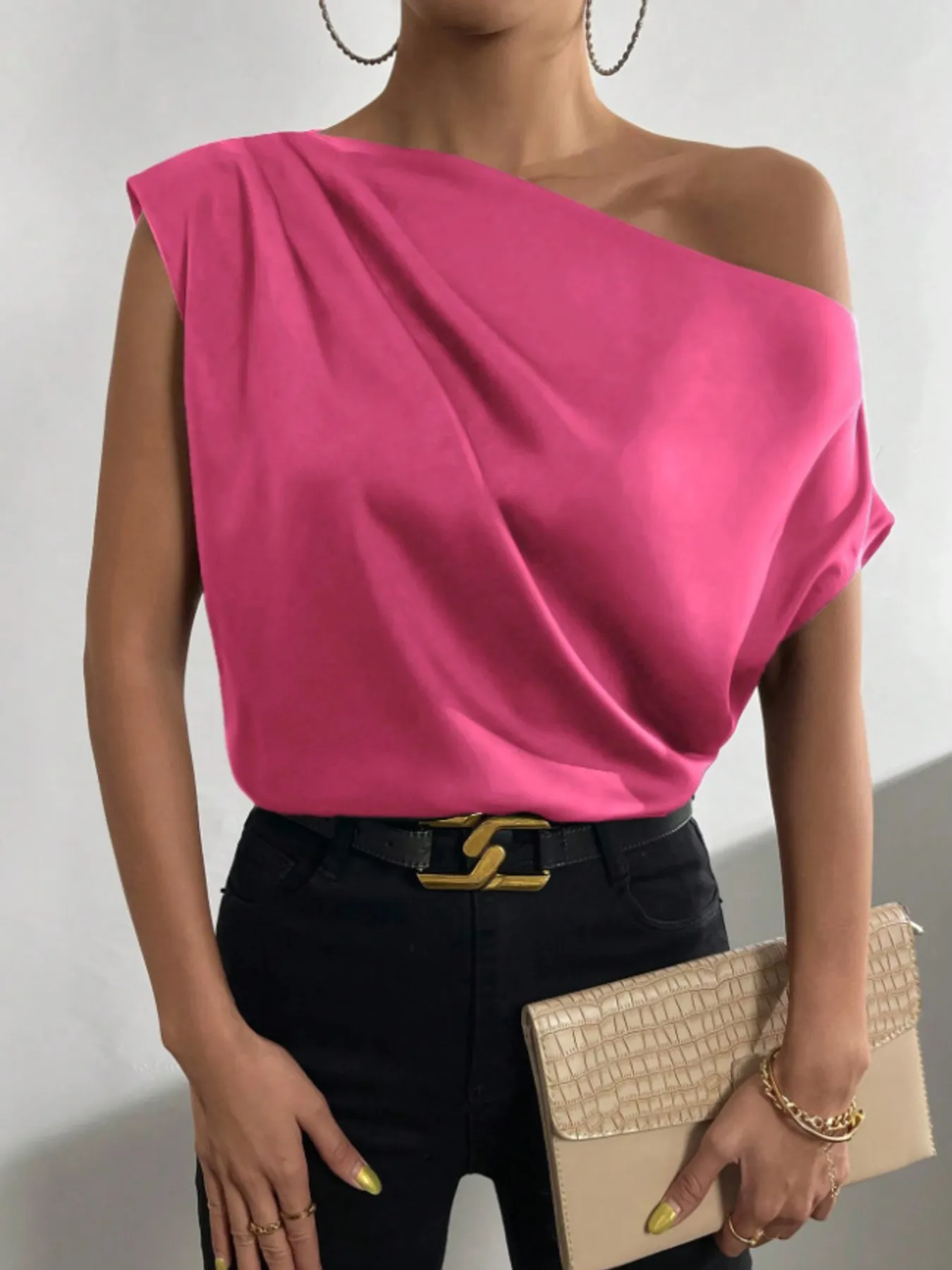 Asymmetrica One-Shoulder Draped Blouse - Image 10