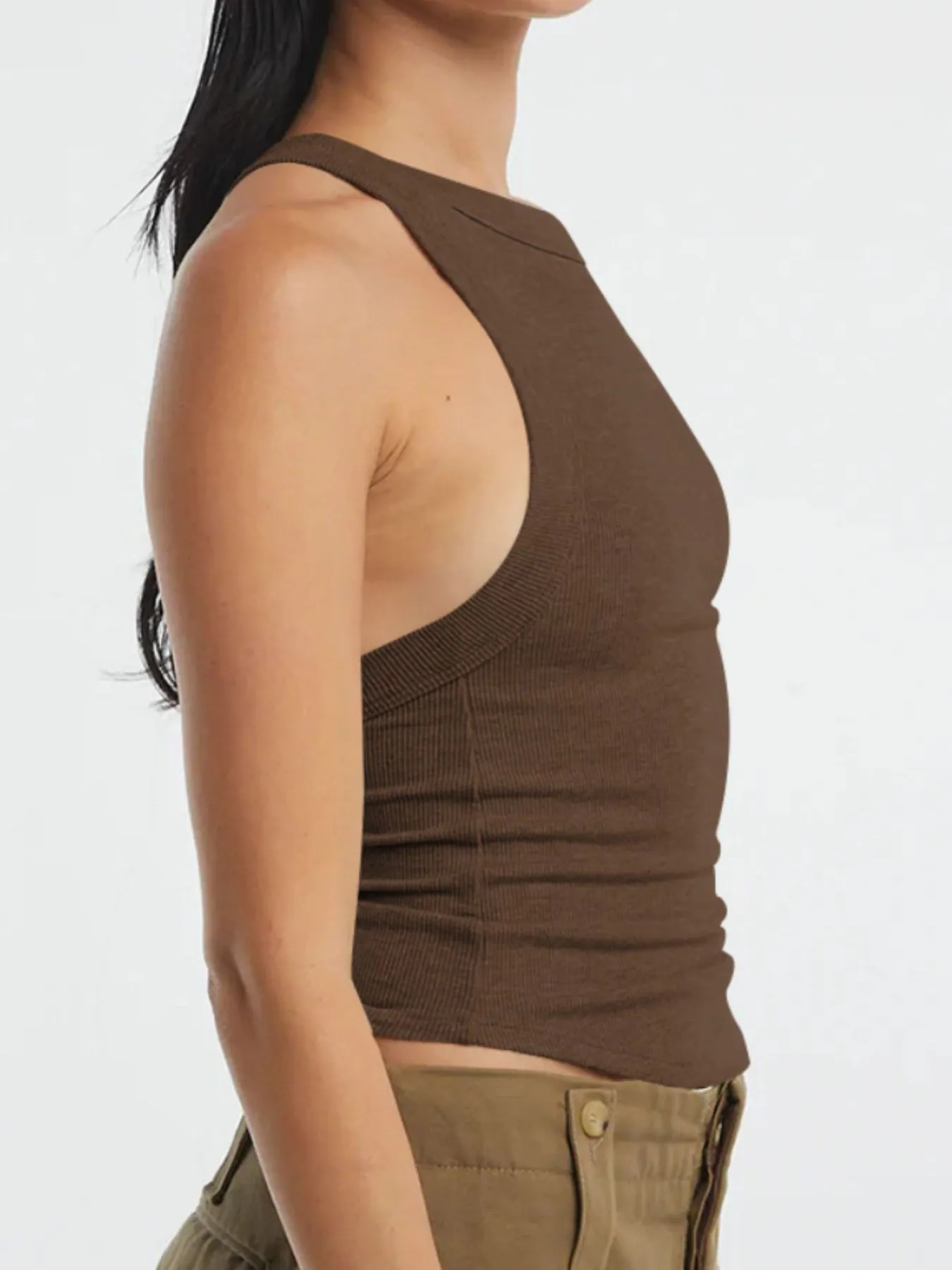 Asymmetrical Back Ribbed Crop Tank Top - Image 24