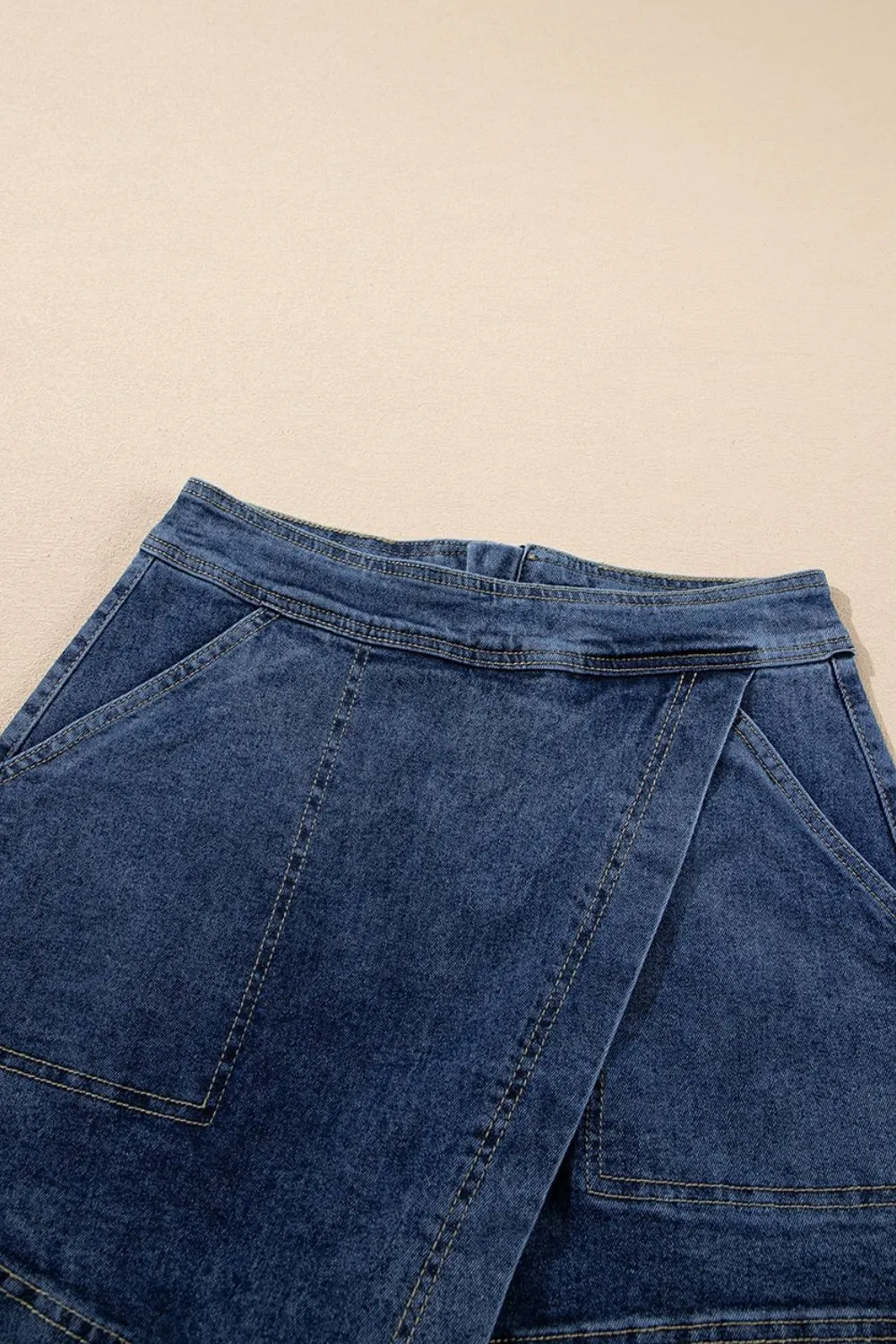 Asymmetrical Denim Skort with Pockets - Image 7