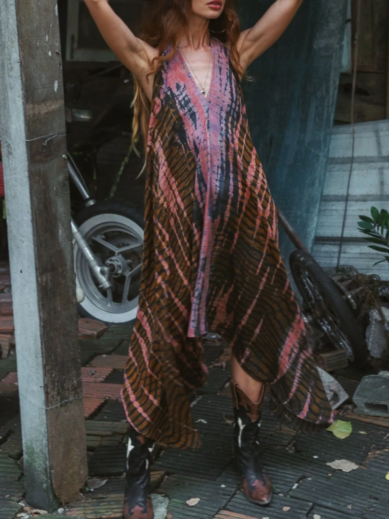 Asymmetrical Hem Printed Halter Neck Dress - Image 26