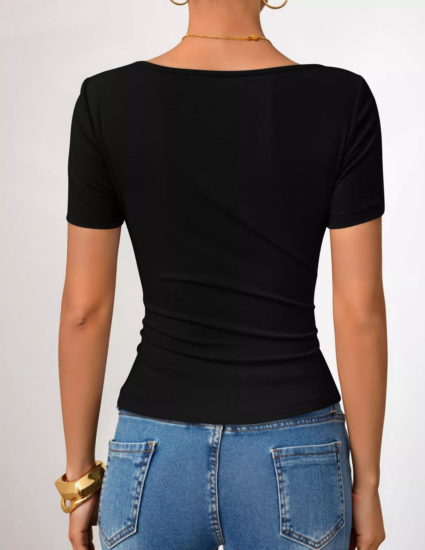 Asymmetrical Neckline Fitted T-Shirt - Image 13