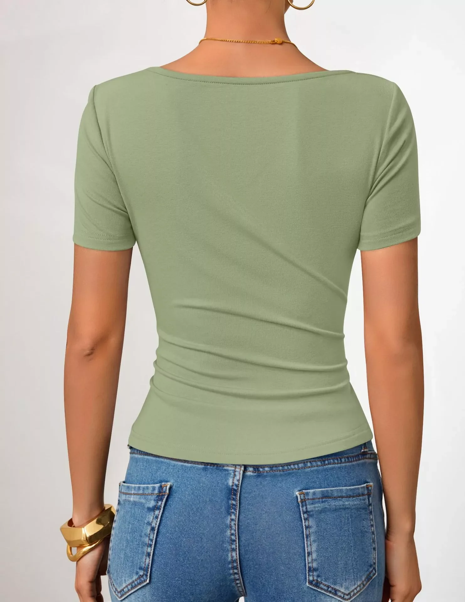 Asymmetrical Neckline Fitted T-Shirt - Image 21