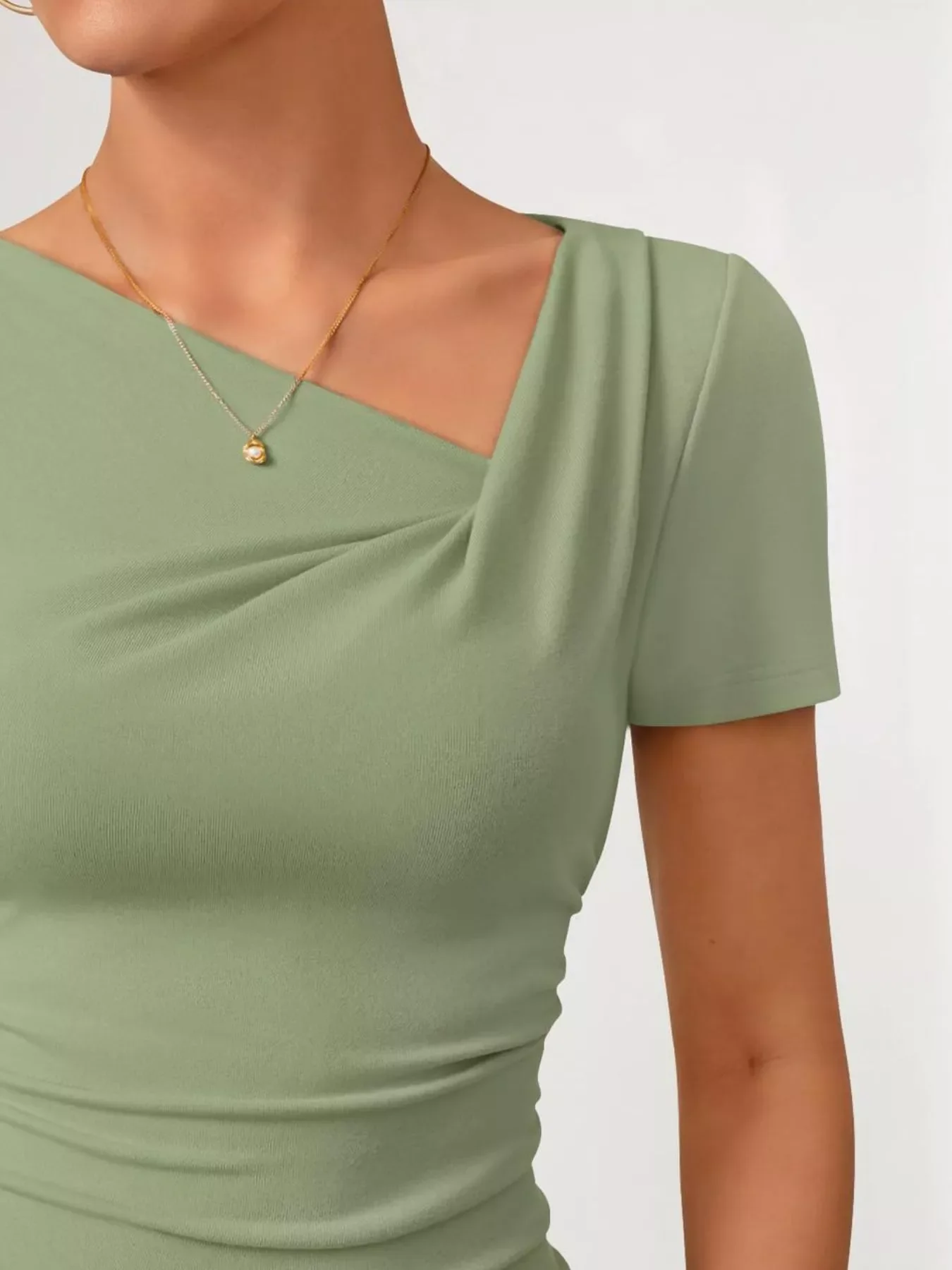 Asymmetrical Neckline Fitted T-Shirt - Image 22