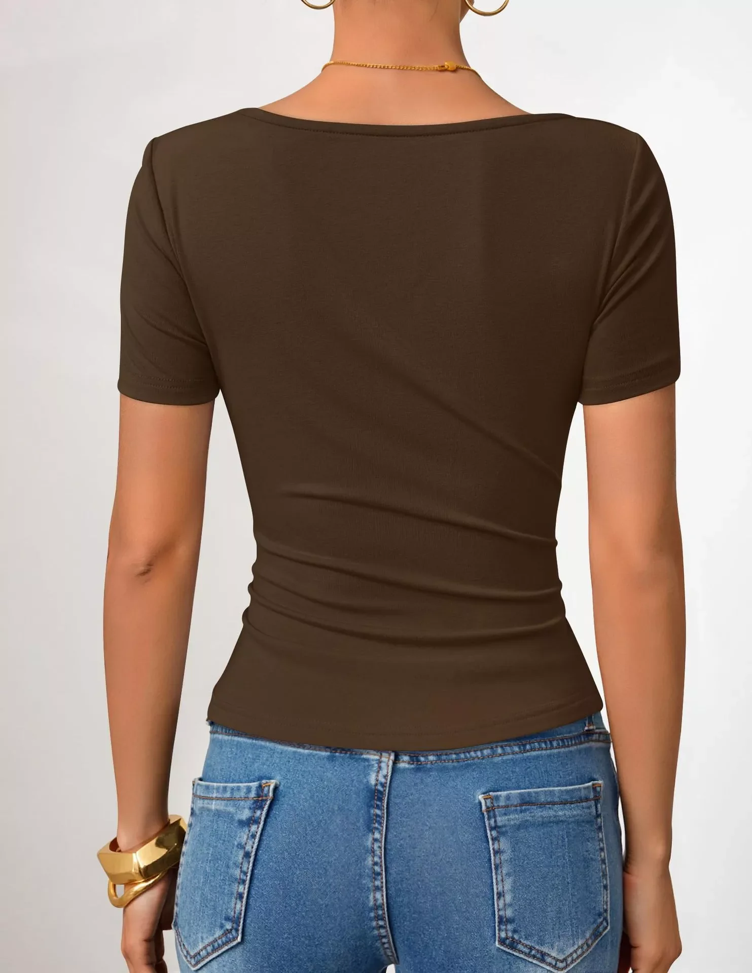 Asymmetrical Neckline Fitted T-Shirt - Image 24
