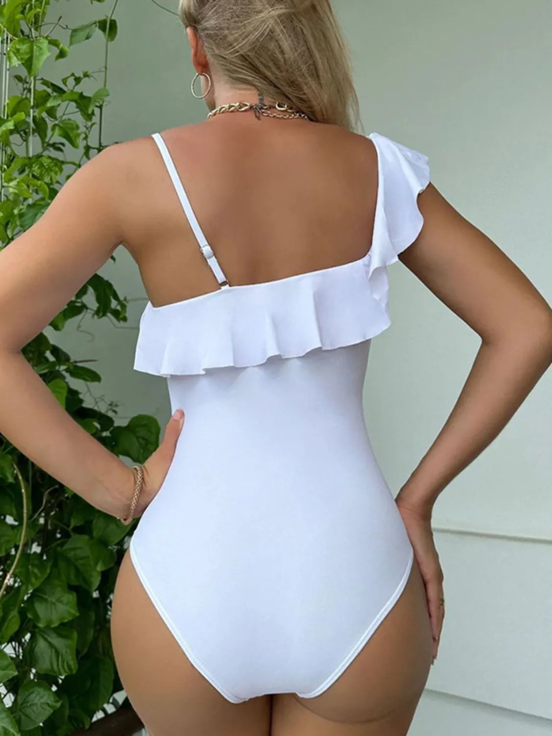 Asymmetrical Ruffled One-Piece Swimwear - Image 3