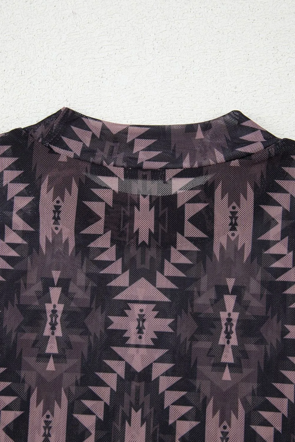 Aztec Print Mock Neck Short Sleeve Mesh T Shirt - Image 7