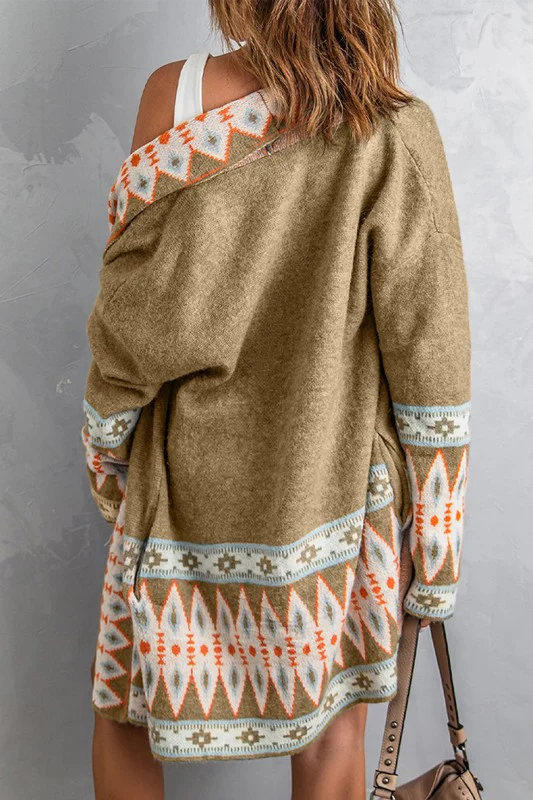 Aztec Print Open Front Knitted Cardigan - Image 2