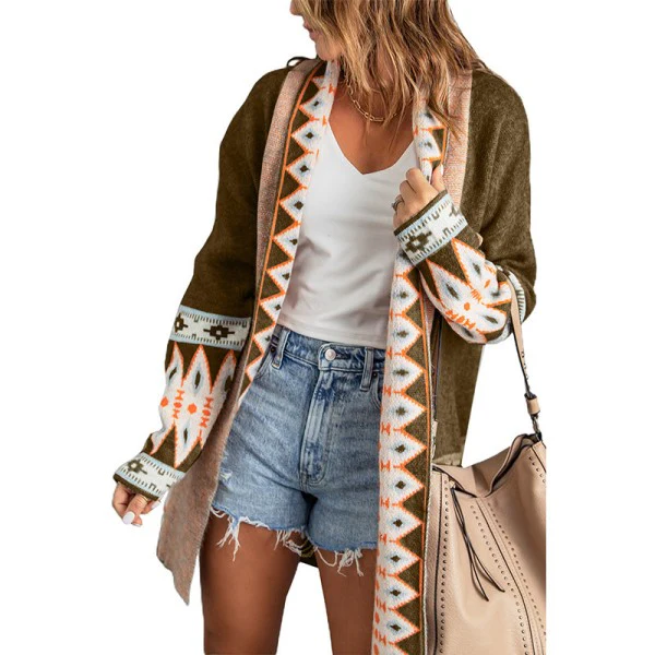 Aztec Print Open Front Knitted Cardigan - Image 8