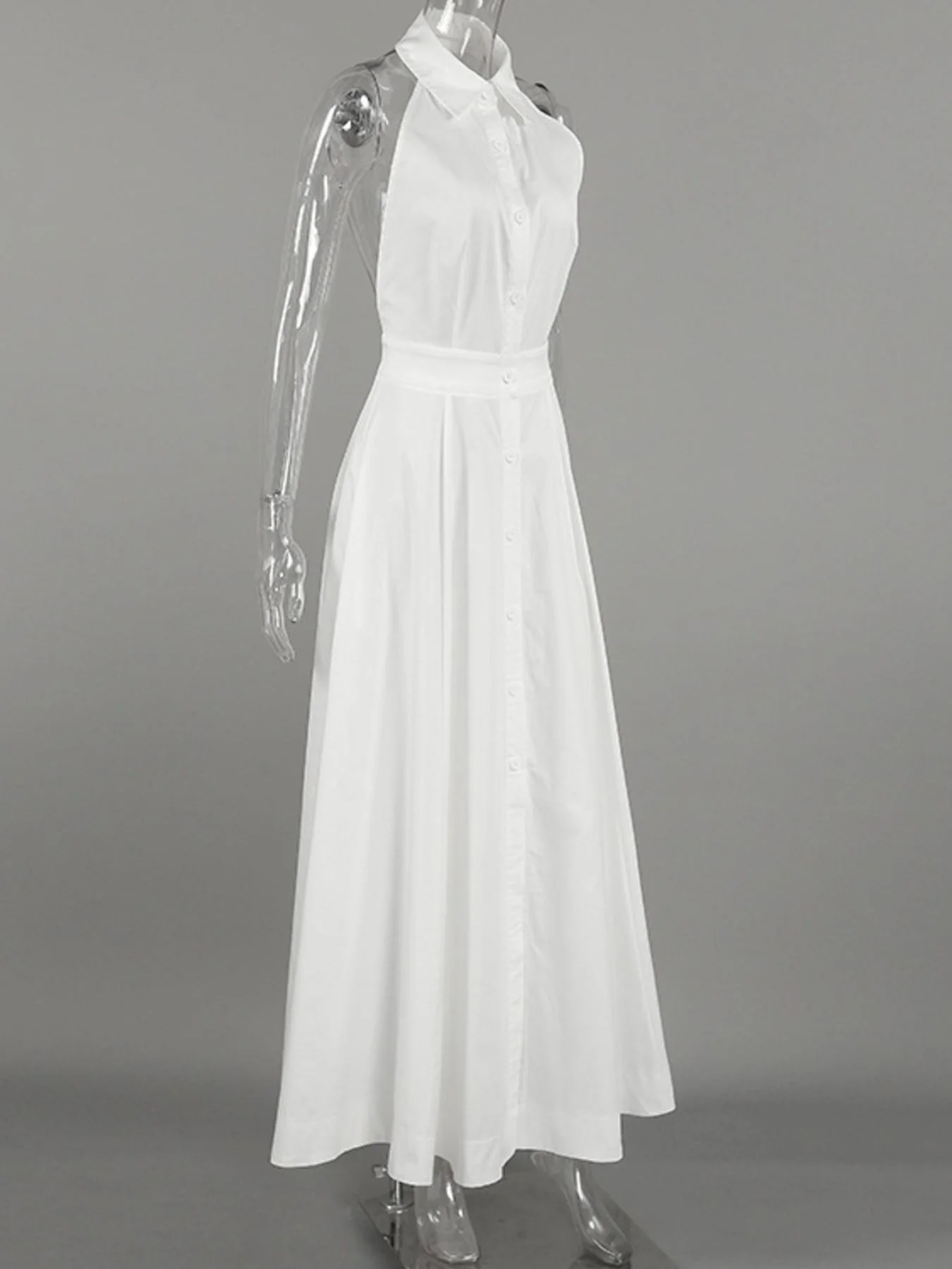 Backless Sleeveless Button Front Maxi Dress - Image 7