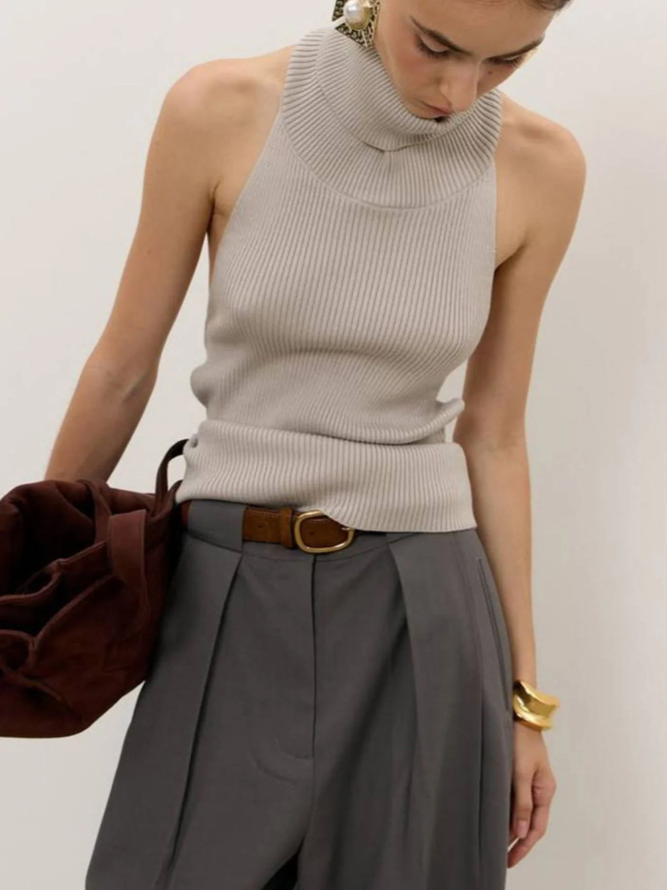 Backless Turtleneck Sweater Tank - Image 4
