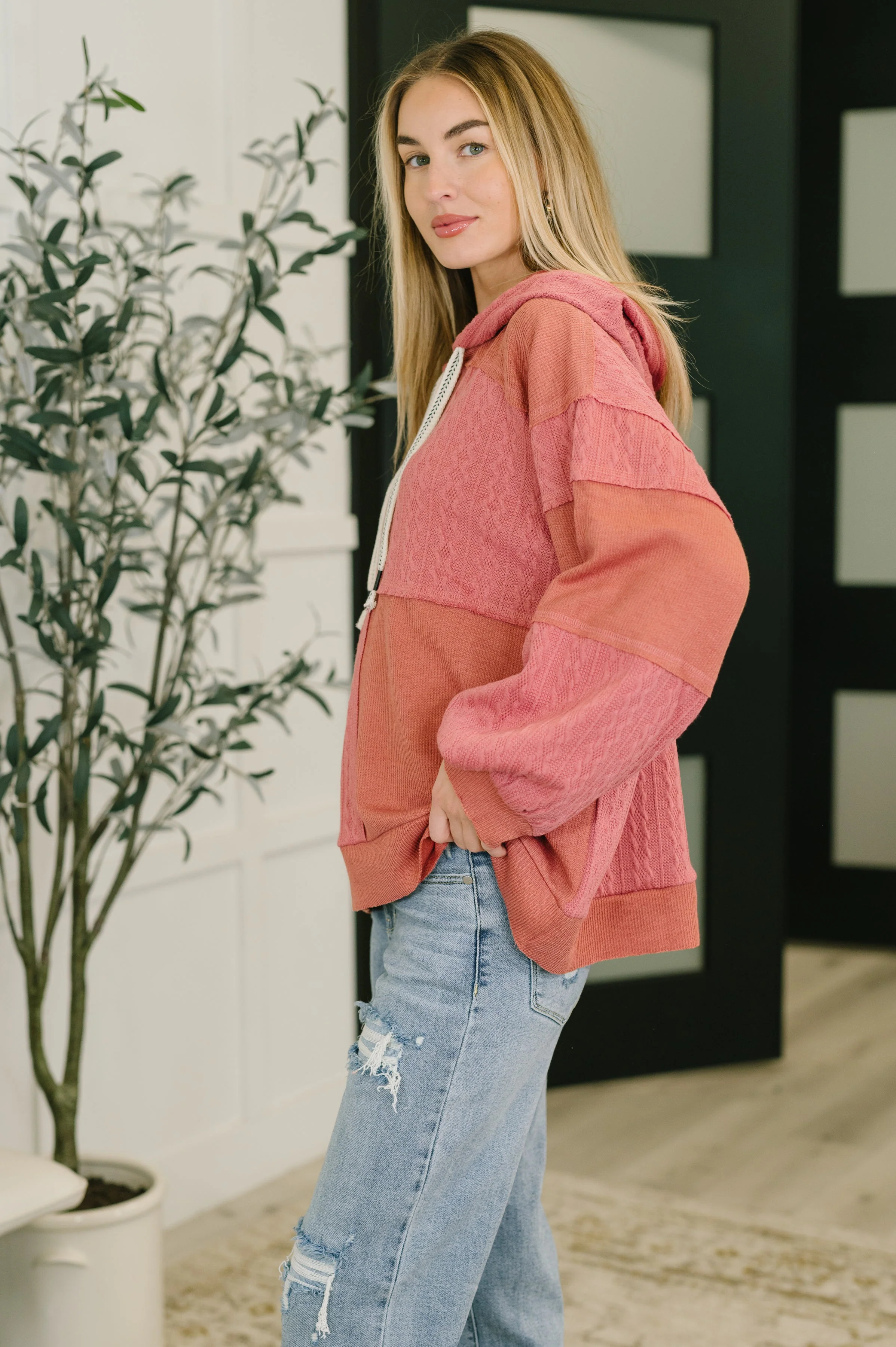 Balloon Sleeve Cut Sew Sweater Knit Top in Mauve - Image 4