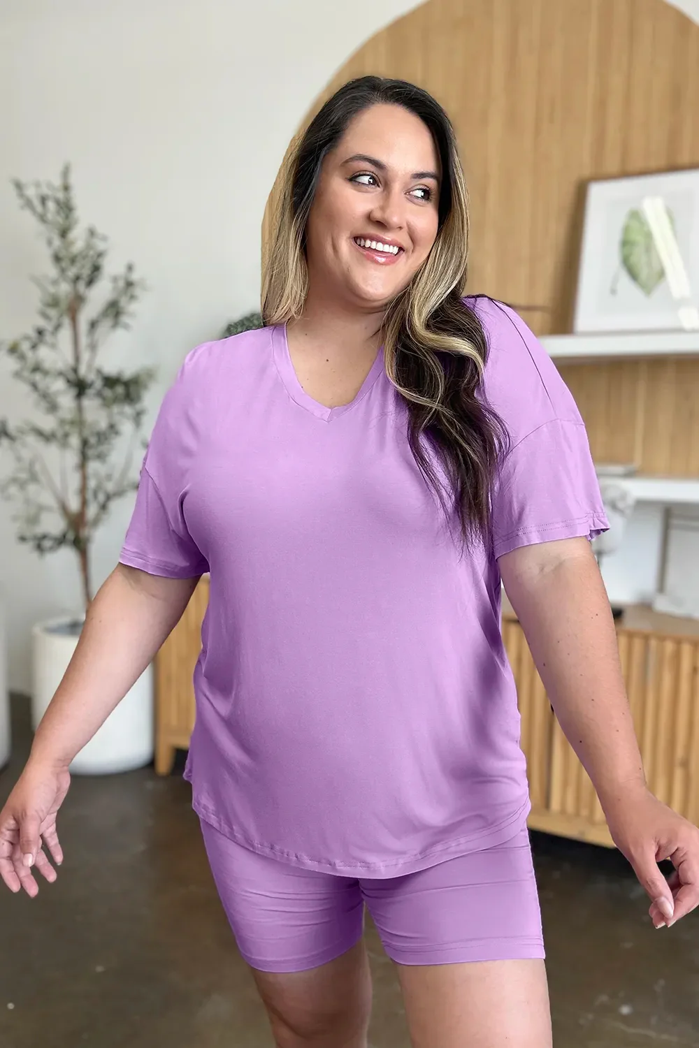 Basic Bae Bamboo Full Size  V-Neck Drop Shoulder T-Shirt and Shorts Set - Image 11