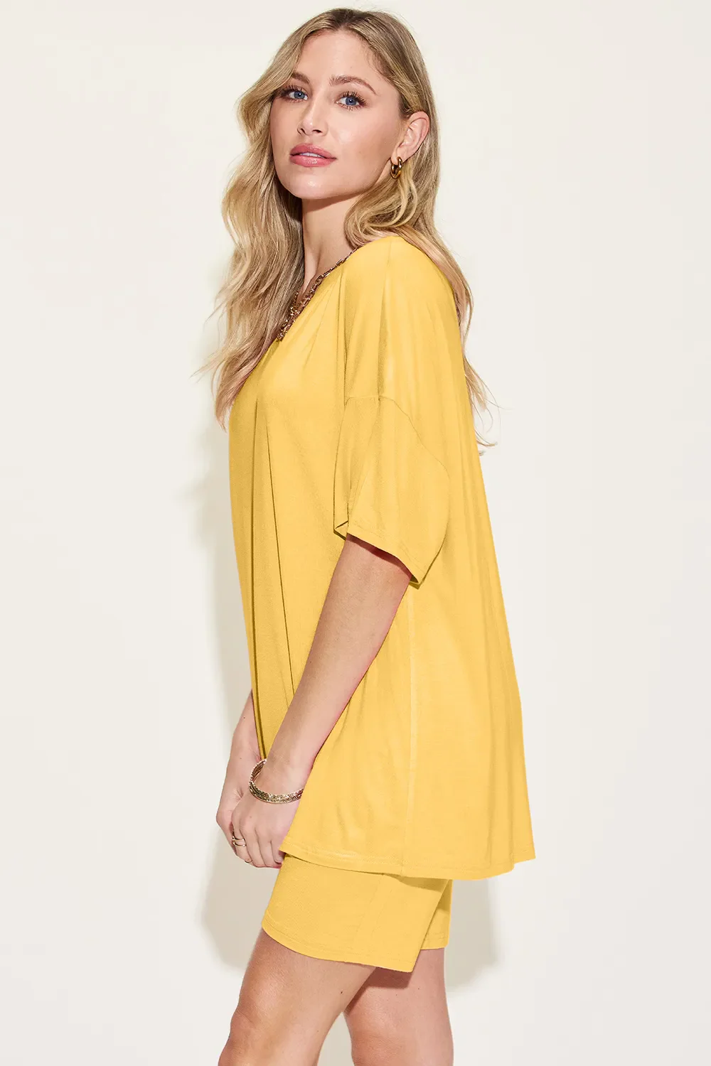 Basic Bae Bamboo Full Size  V-Neck Drop Shoulder T-Shirt and Shorts Set - Image 2