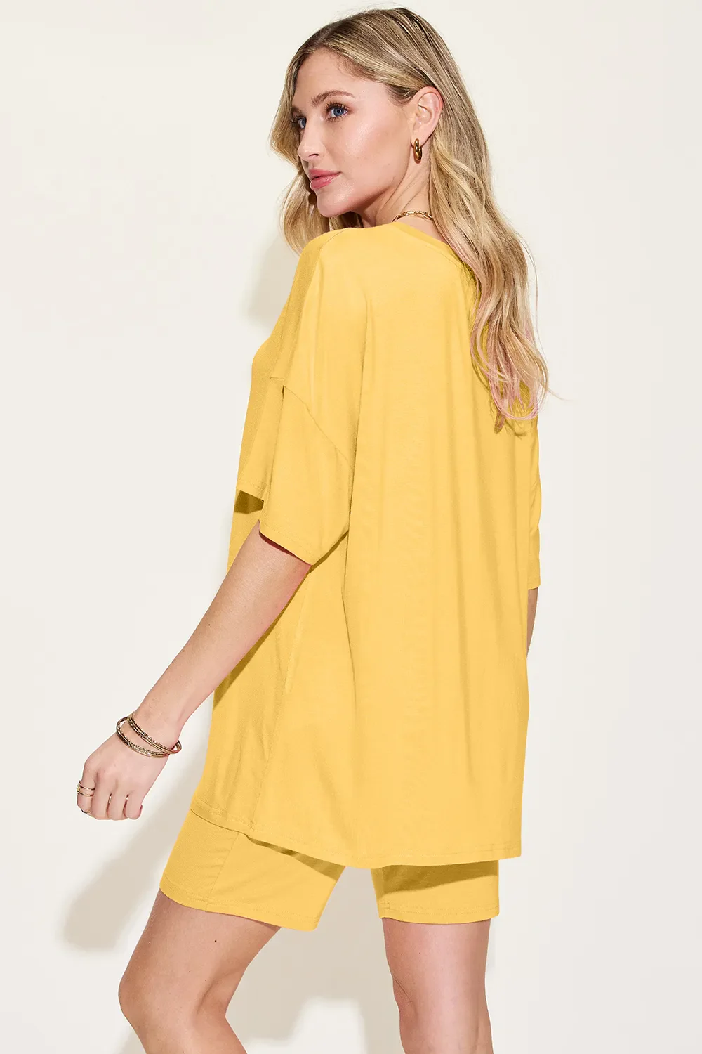 Basic Bae Bamboo Full Size  V-Neck Drop Shoulder T-Shirt and Shorts Set - Image 3