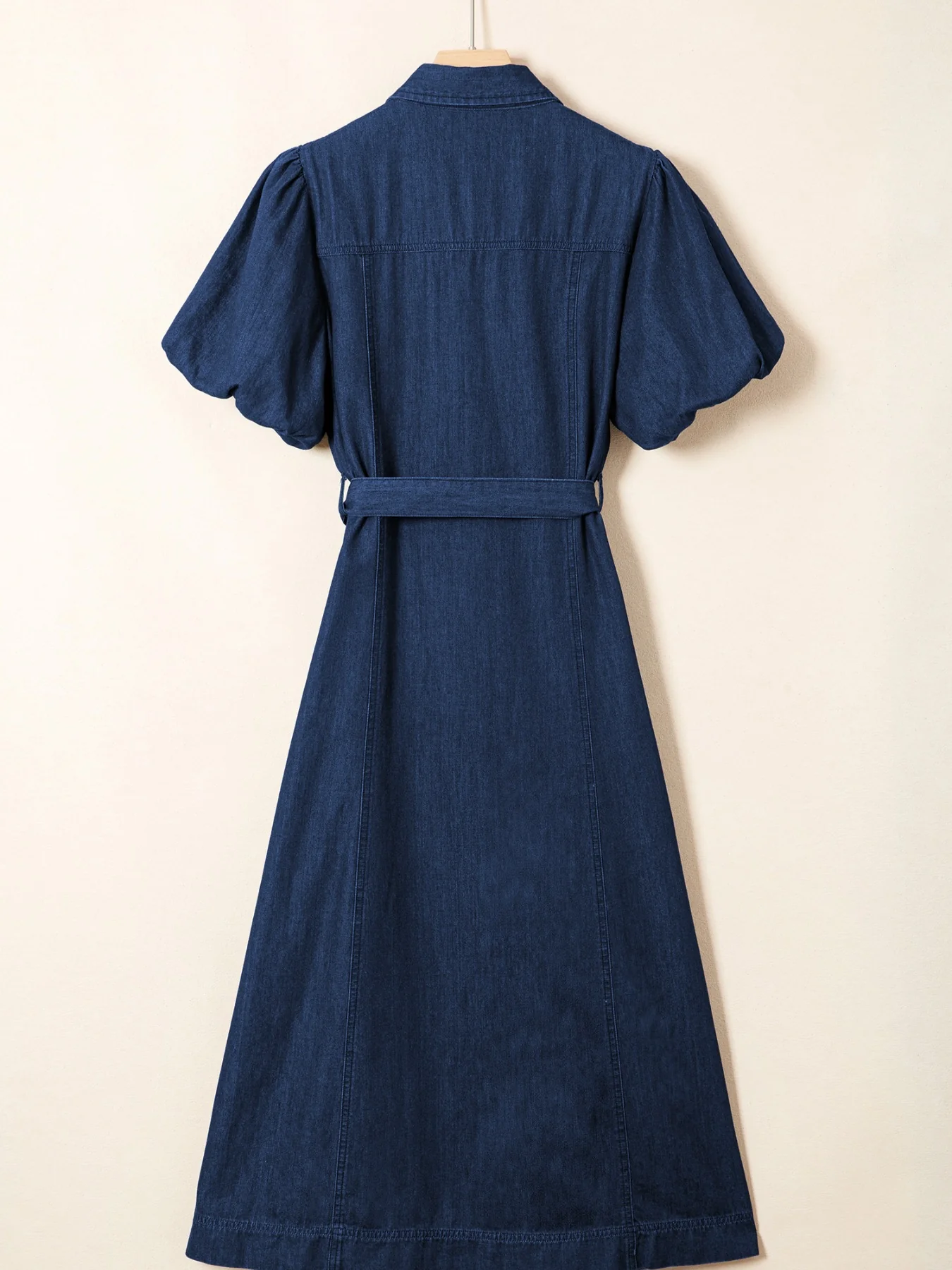 Belted Button-Down Midi Denim Dress - Image 5