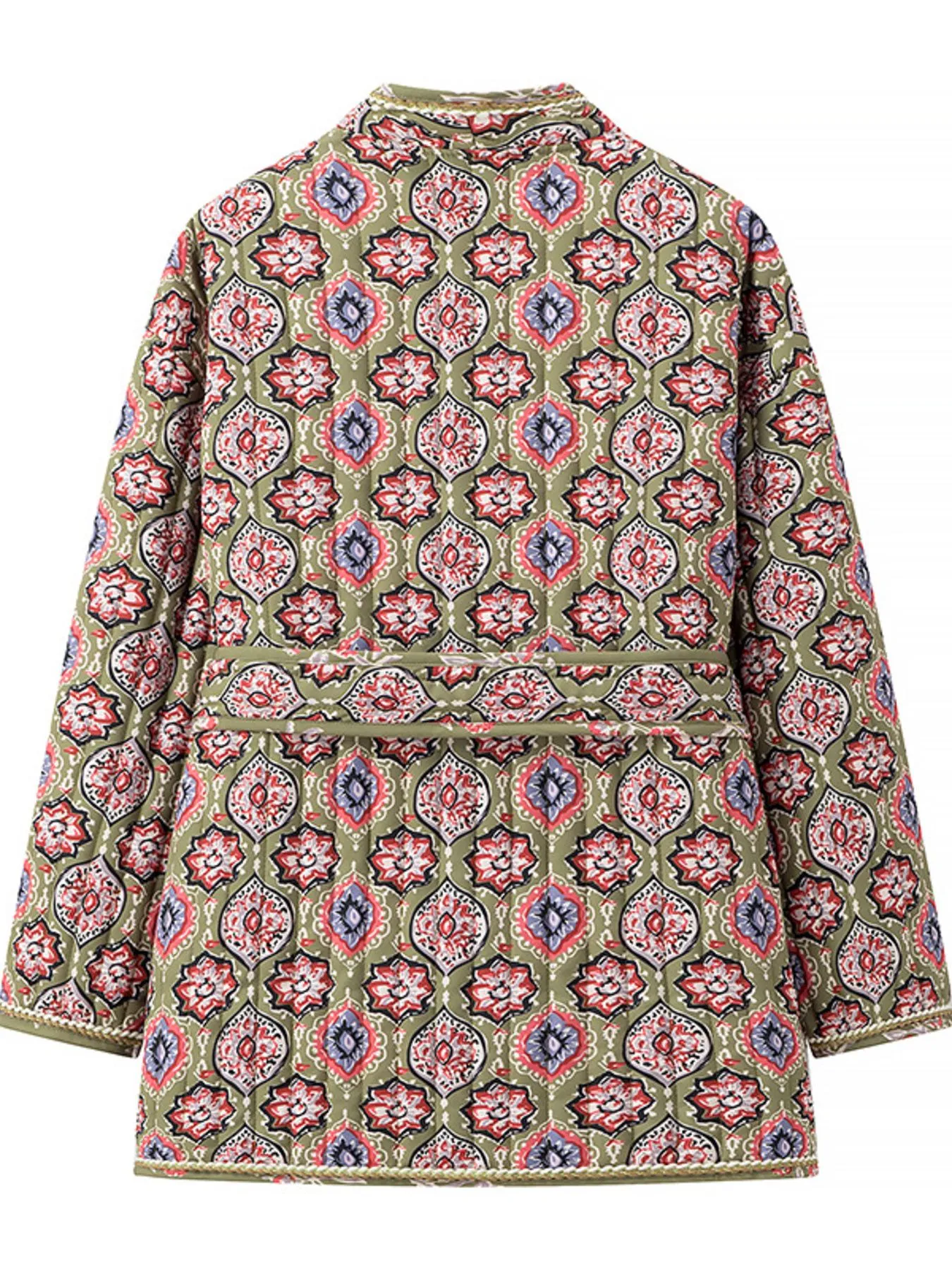 Belted Open Front Floral Winter Coat - Image 7