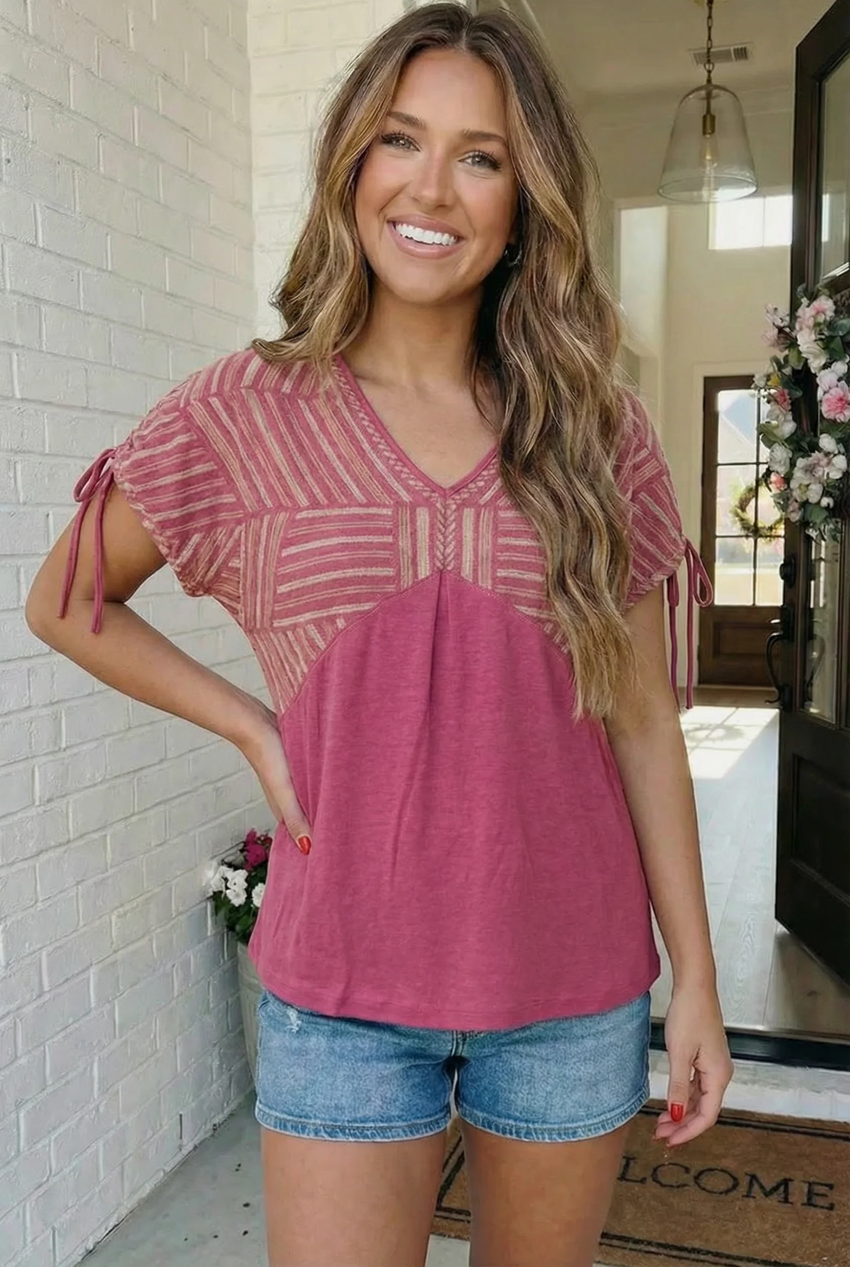 Berry Sweet Stripe Texture Top - Image 5