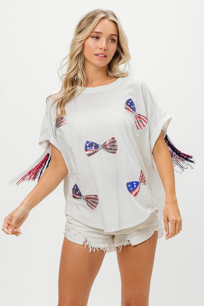 BiBi American Flag Sequin Ribbon T-Shirt - Image 4