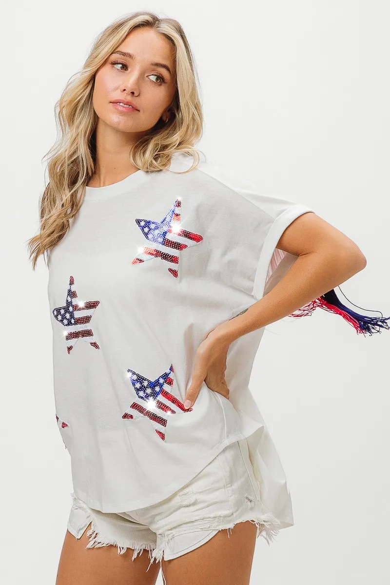 BiBi American Flag Sequin Star Fringe Top - Image 14
