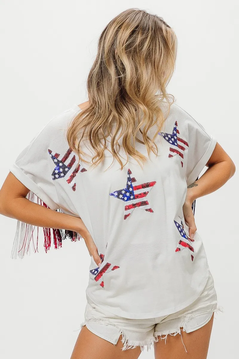 BiBi American Flag Sequin Star Fringe Top - Image 17