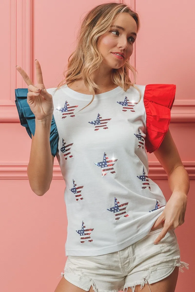 BiBi American Flag Sequin Stars Top - Image 5