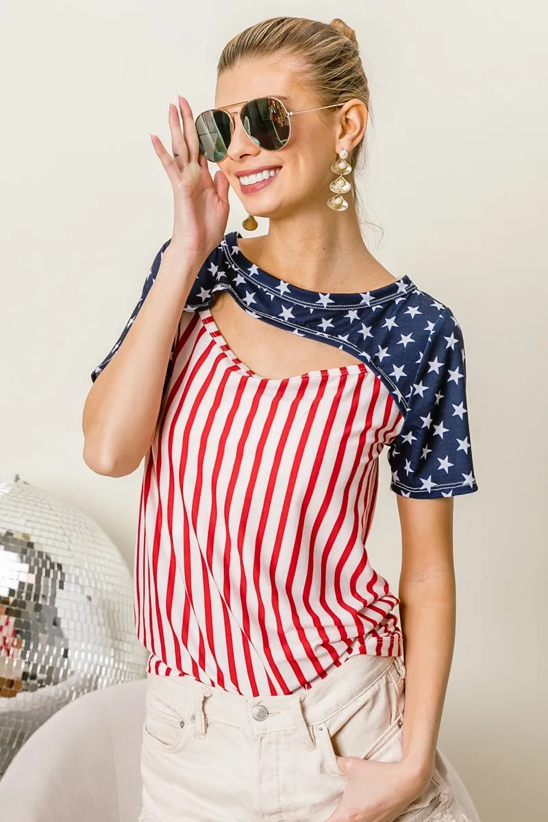 BiBi American Flag Theme Front Cut Out Top - Image 10