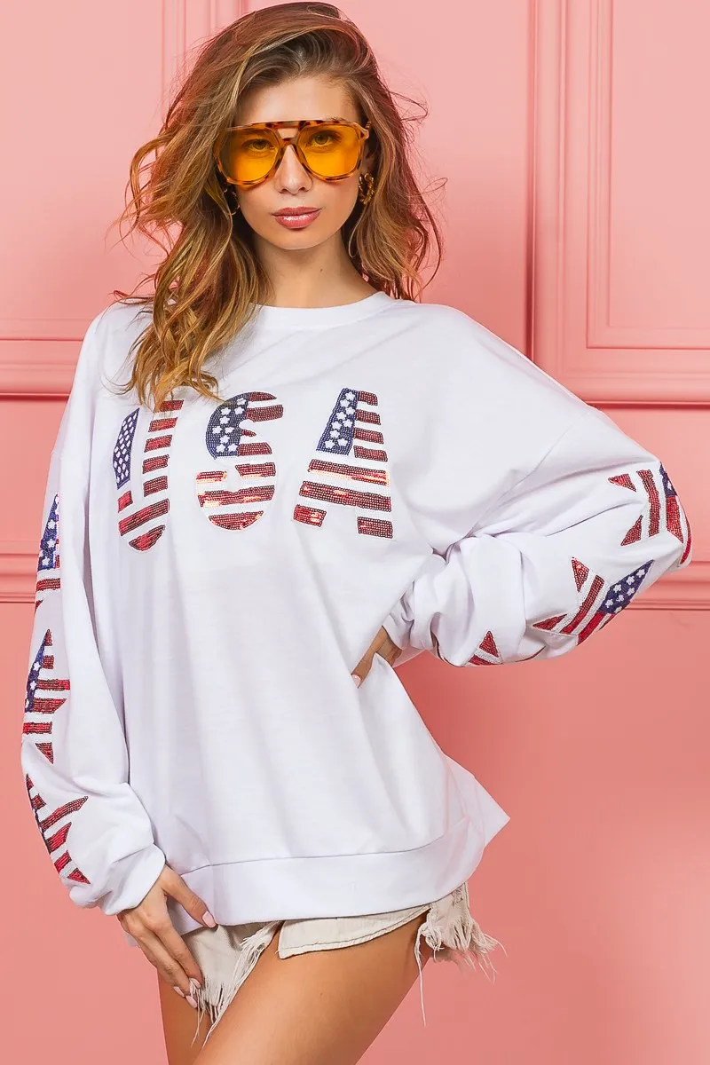 BiBi American Flag USA and Star Sequin Sweatshirt - Image 10