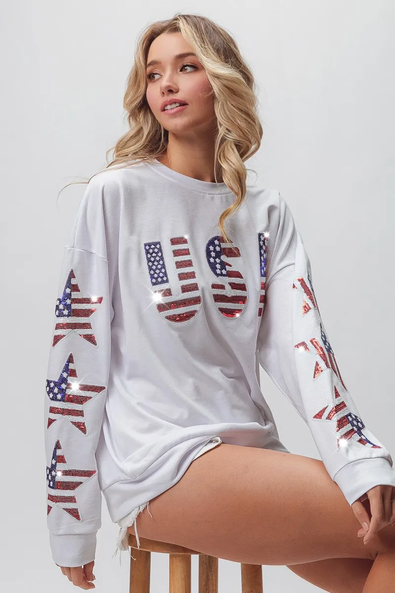 BiBi American Flag USA and Star Sequin Sweatshirt - Image 14