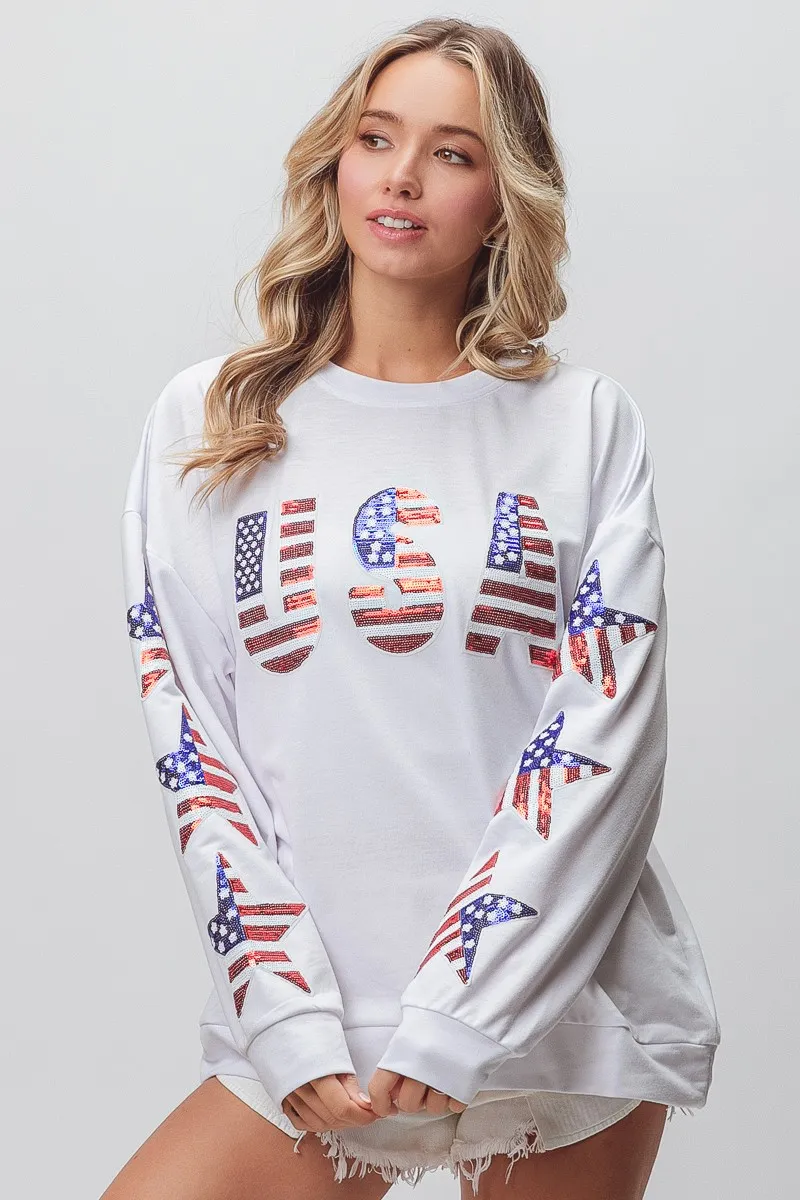 BiBi American Flag USA and Star Sequin Sweatshirt - Image 16