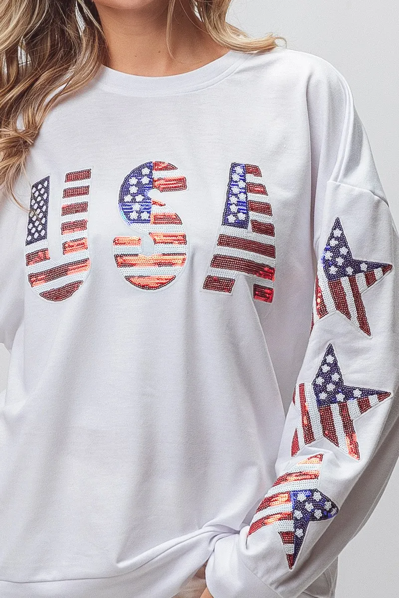 BiBi American Flag USA and Star Sequin Sweatshirt - Image 17