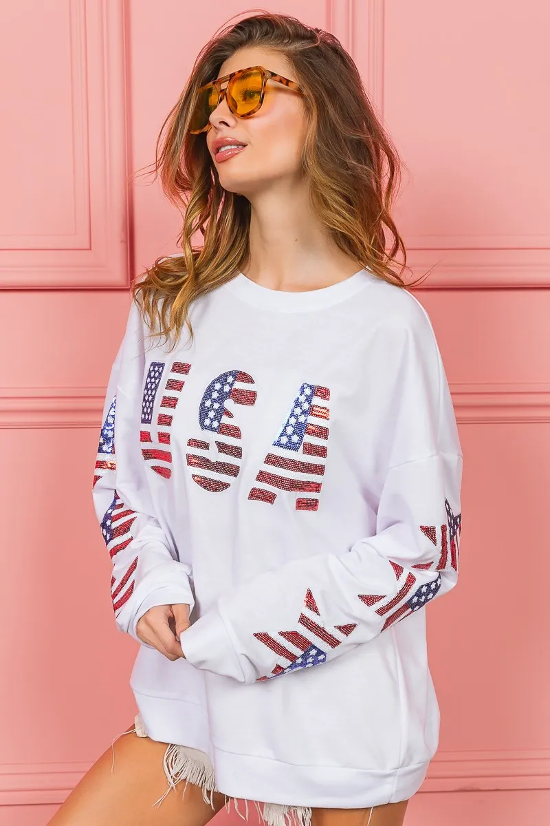 BiBi American Flag USA and Star Sequin Sweatshirt - Image 6