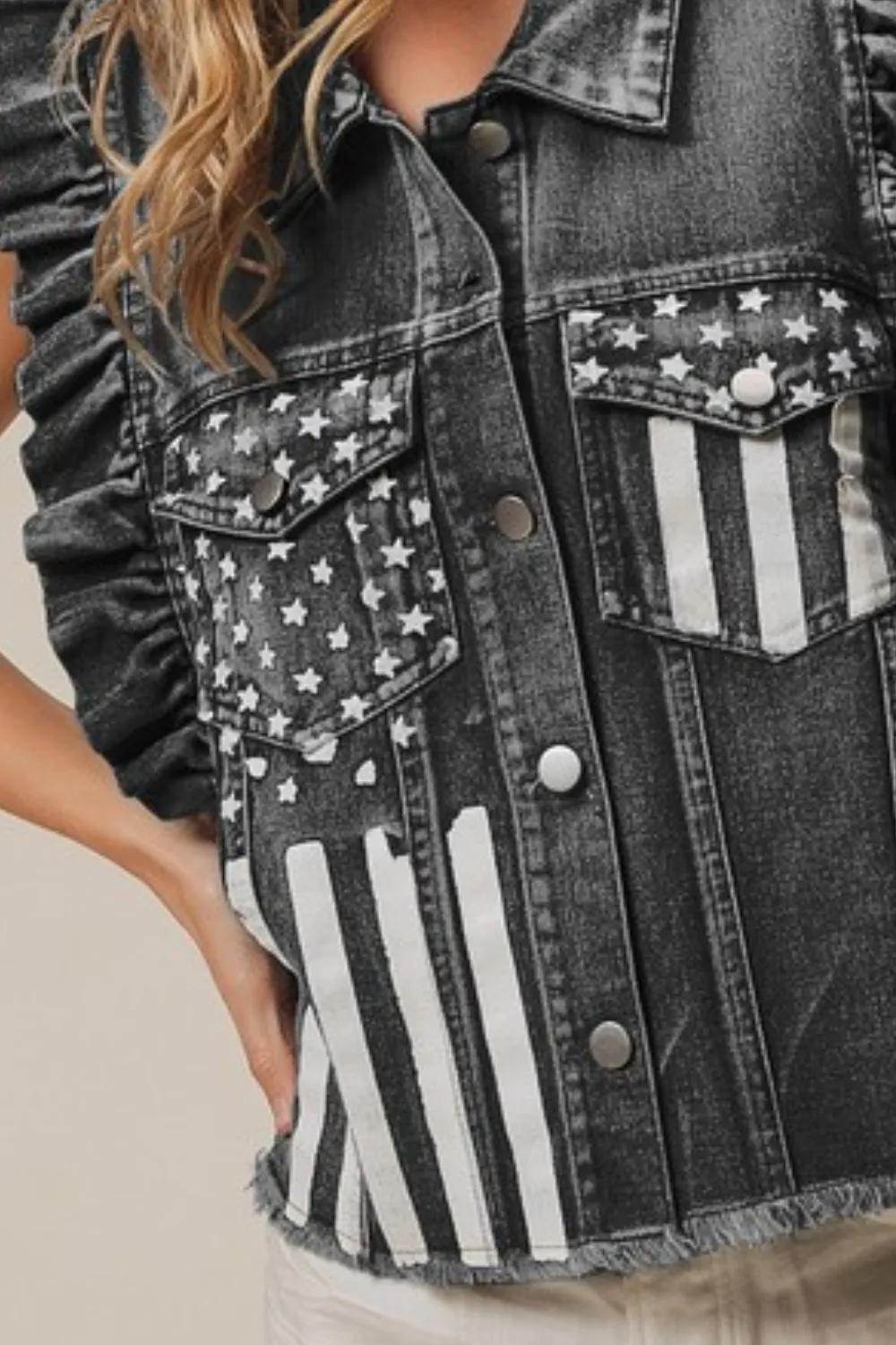 BiBi American Flag Washed Denim Jacket - Image 3