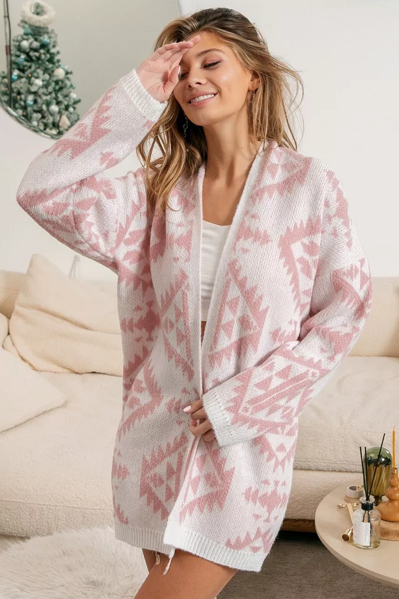 BiBi Aztec Pattern Open Front Cardigan