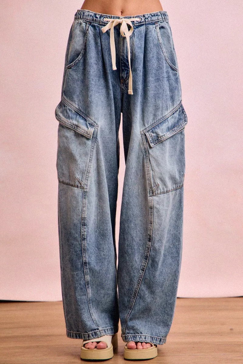 BiBi Baggy Barrel Jeans With Cargo Pockets