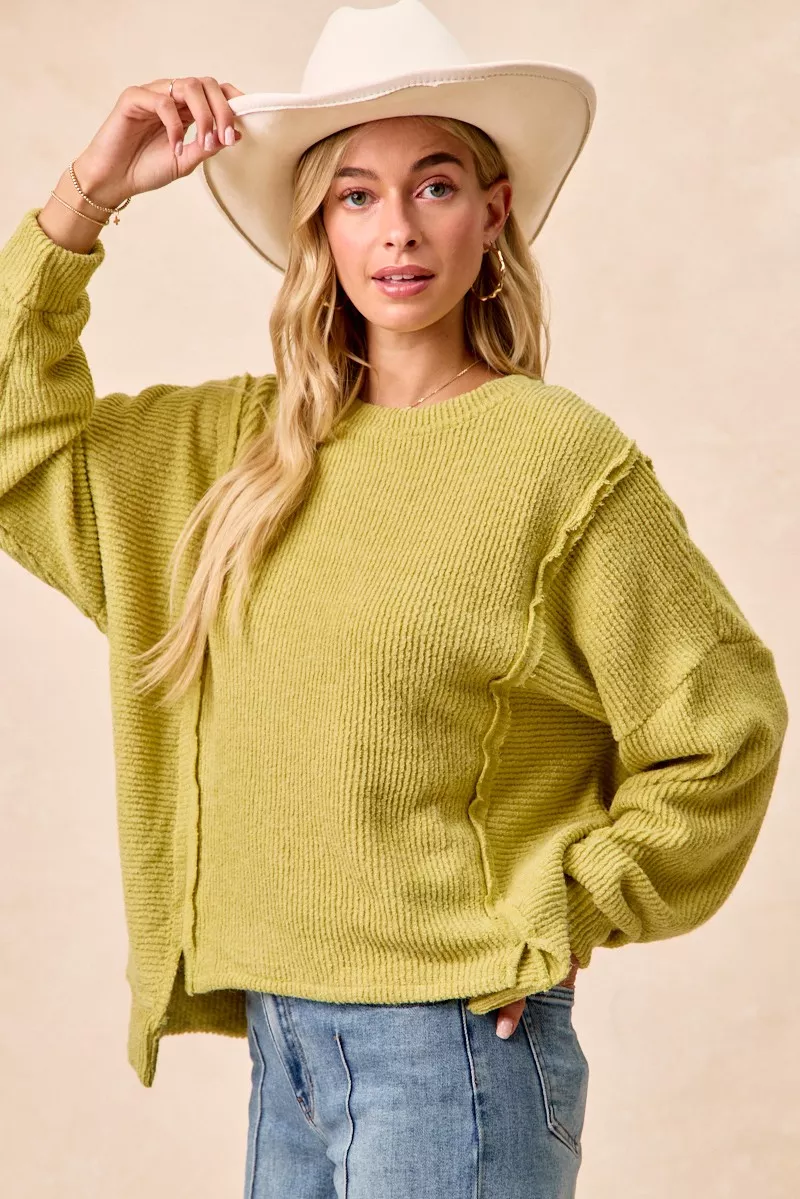 BiBi Boucle Rib Knit Uneven Hem Sweater With Open Seam - Image 12