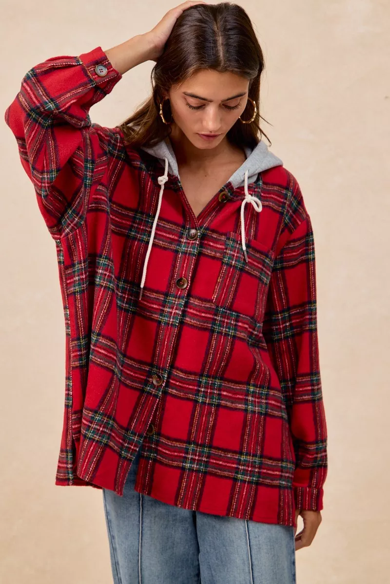 BiBi Brushed Plaid Hooded Jacket - Image 15