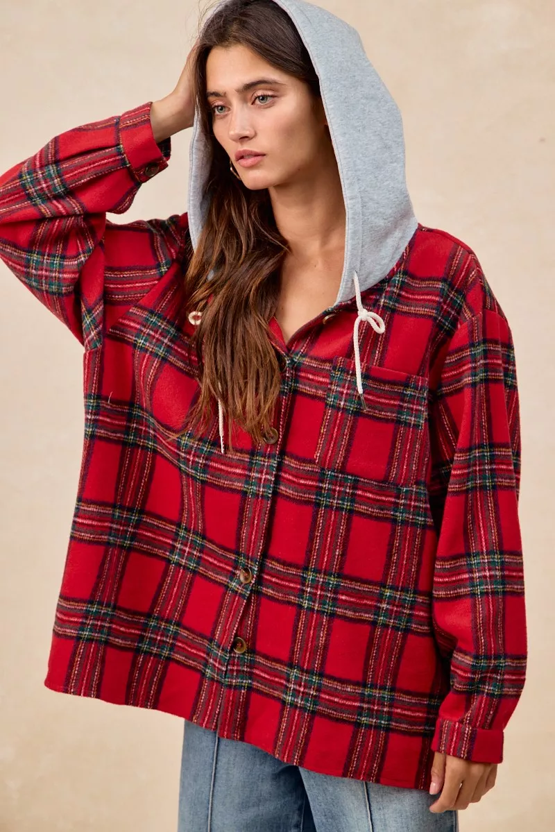 BiBi Brushed Plaid Hooded Jacket - Image 2
