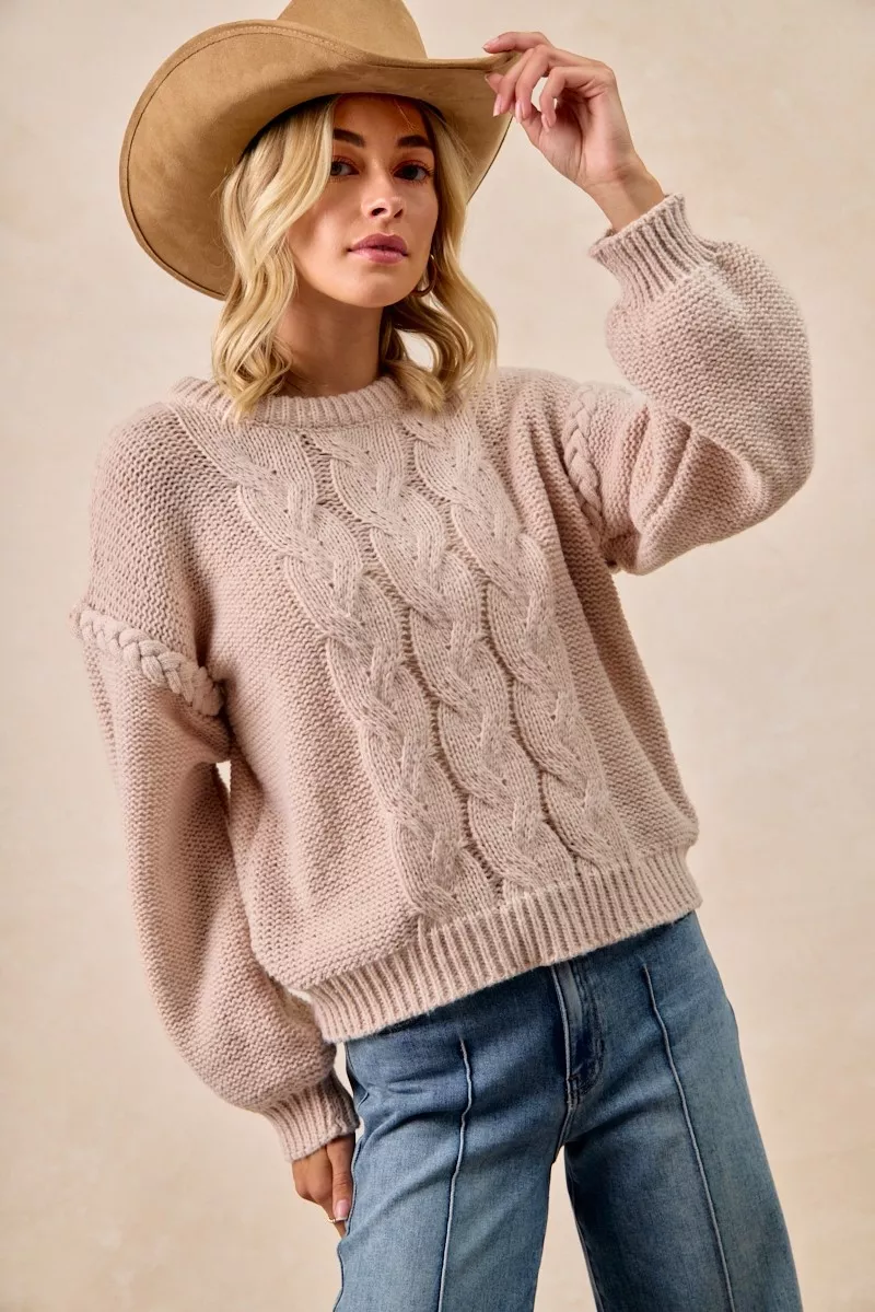 BiBi Cable Knit Sweater with Shoulder Braid Detail - Image 10