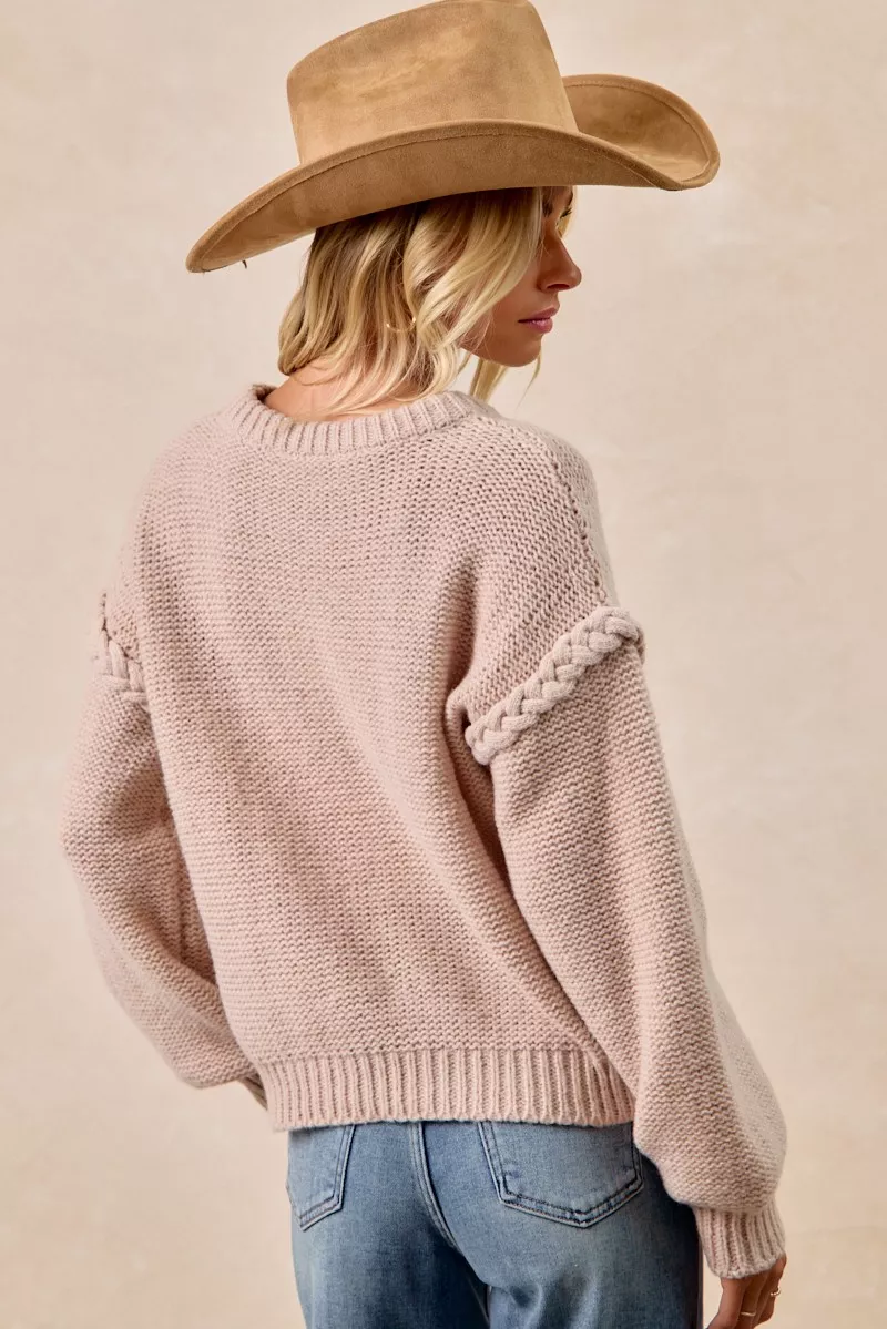 BiBi Cable Knit Sweater with Shoulder Braid Detail - Image 11