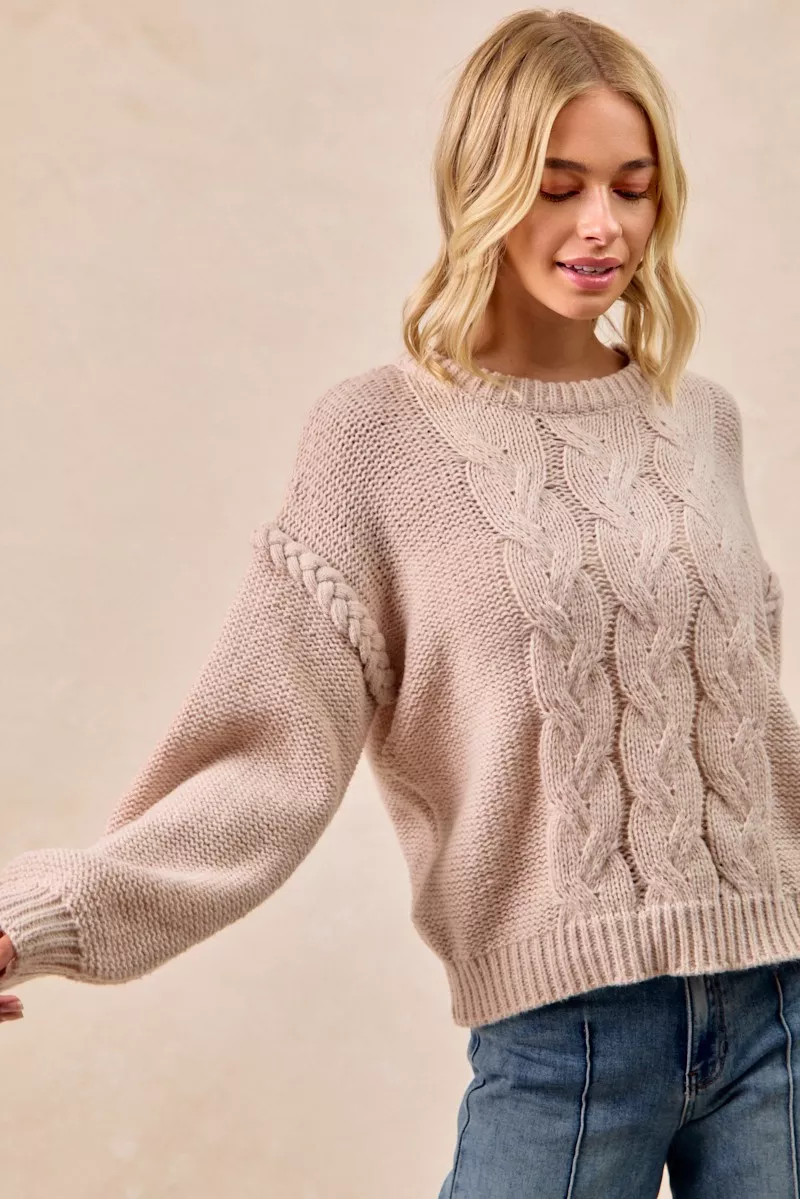 BiBi Cable Knit Sweater with Shoulder Braid Detail - Image 5
