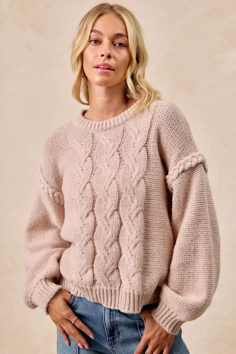 BiBi Cable Knit Sweater with Shoulder Braid Detail - Image 7
