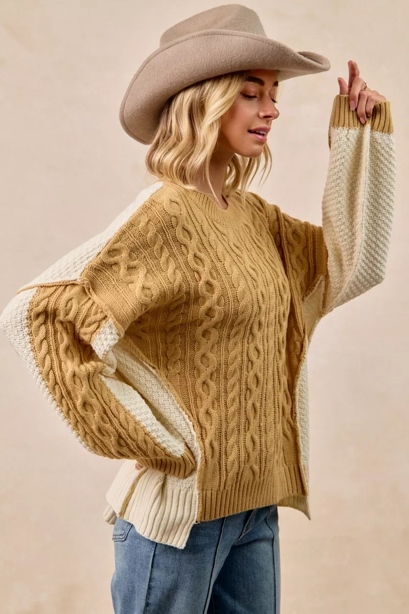 BiBi Cable Knit With Hacci Combo Sweater With Uneven Hem Detail - Image 7
