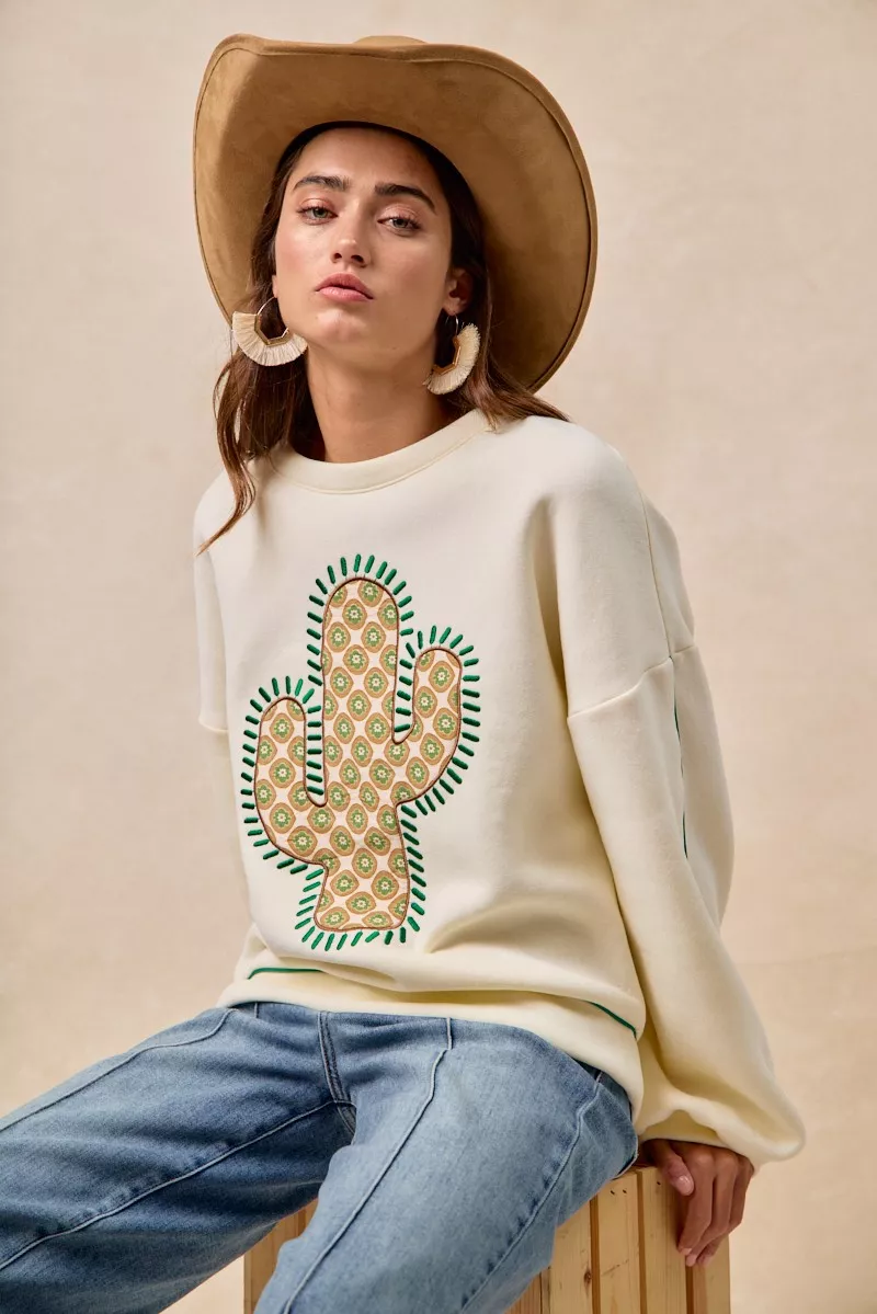 BiBi Cactus Embroidered Fleece Sweatshirt - Image 10