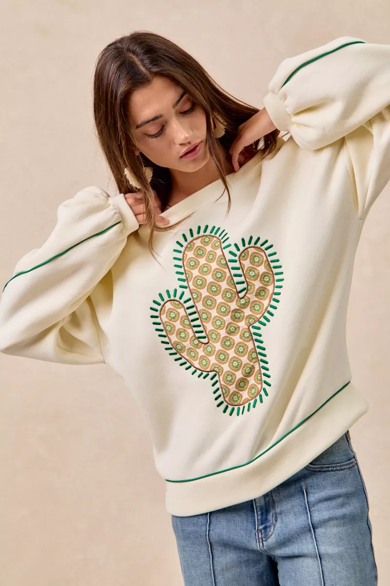 BiBi Cactus Embroidered Fleece Sweatshirt - Image 11