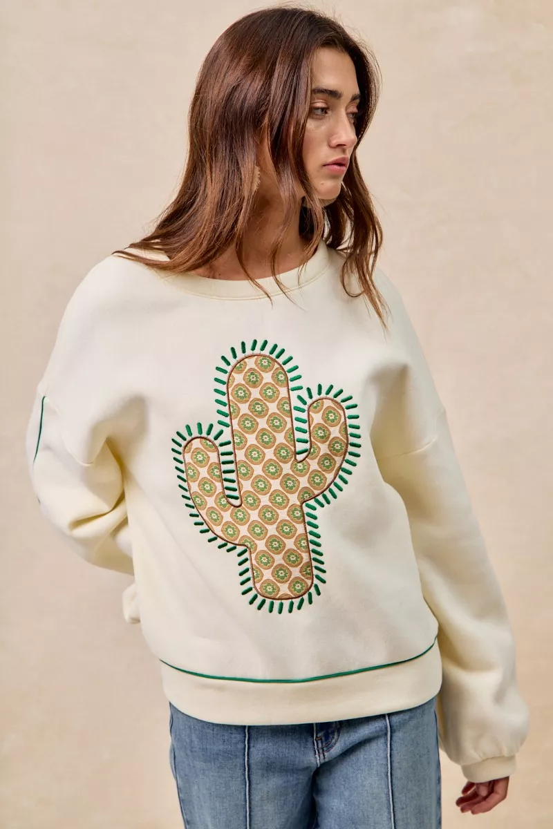 BiBi Cactus Embroidered Fleece Sweatshirt - Image 12